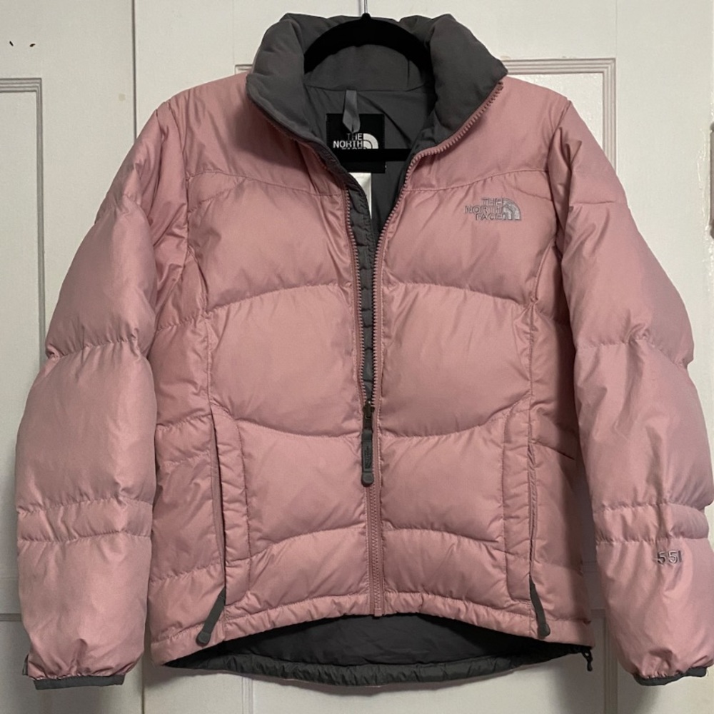 North Face 550 Pink Zip Up Puffer Down Jacket